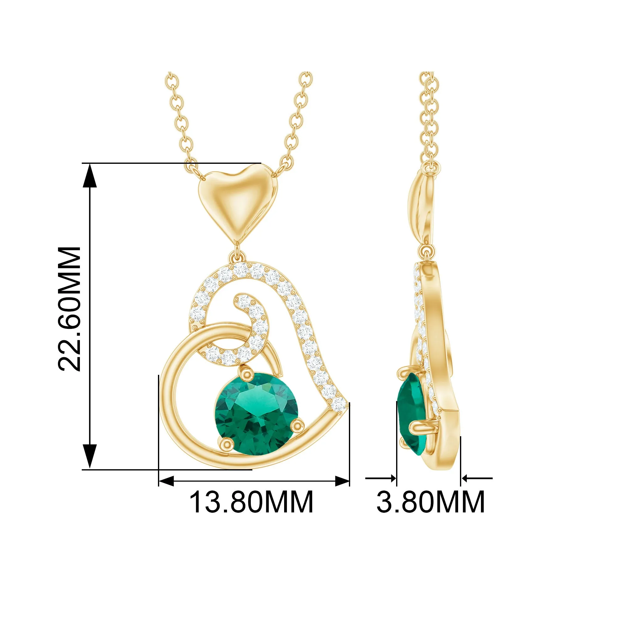 1 CT Created Emerald and Diamond Heart Drop Pendant
