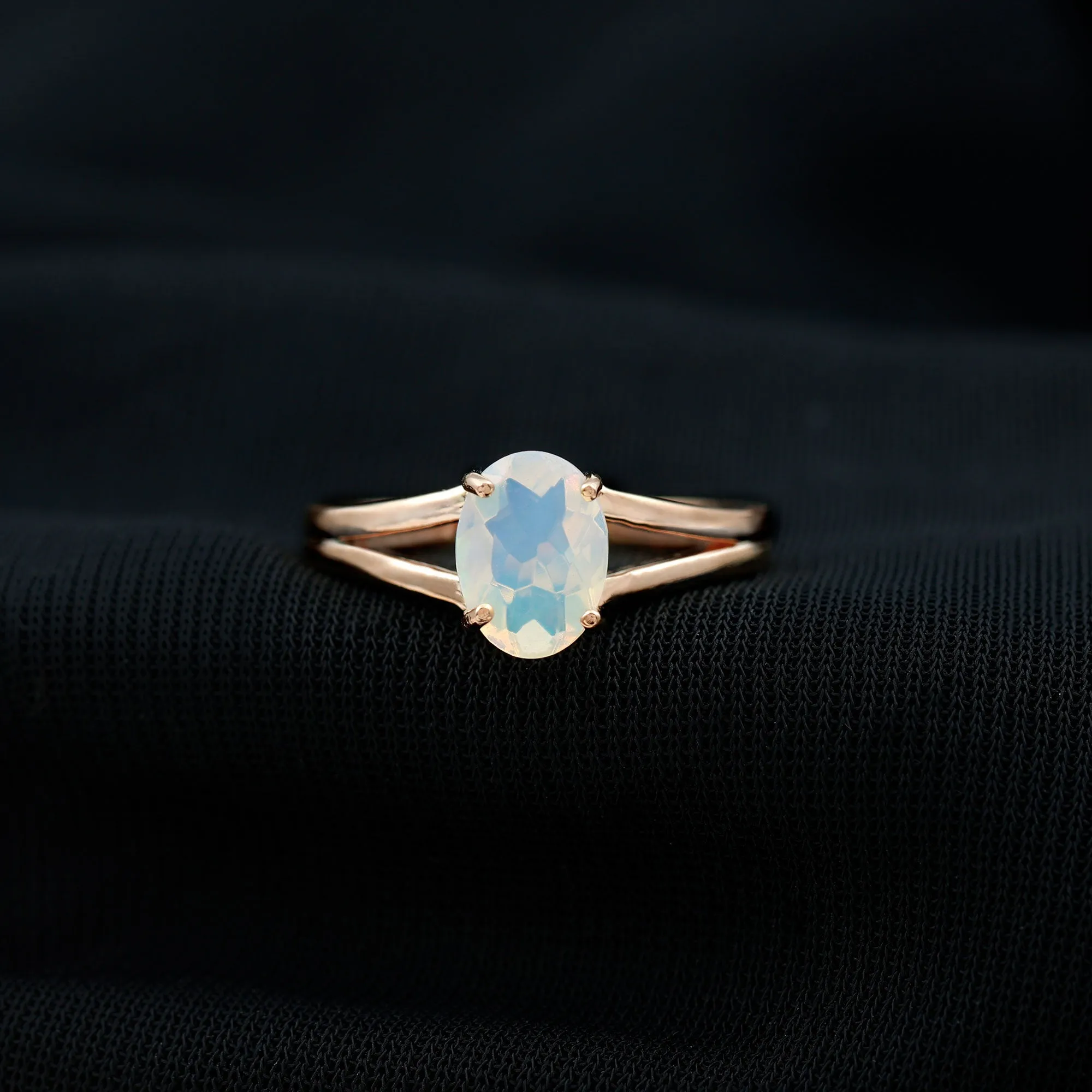 1.25 CT Oval Cut Solitaire Ethiopian Opal Split Shank Engagement Ring