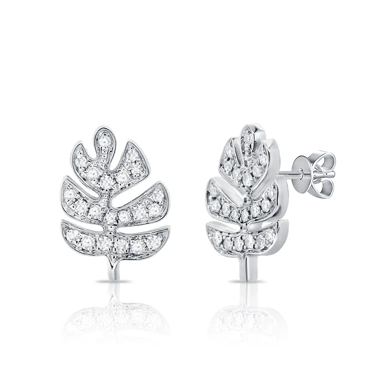 14K Gold Diamond Leaf Stud Earrings - 0.10ct