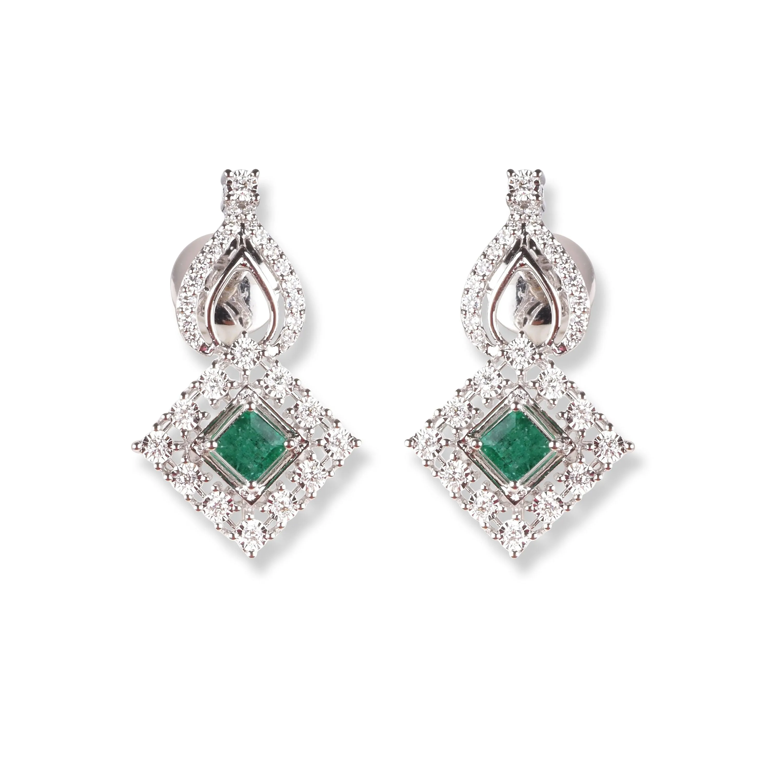 18ct White Gold Diamond & Emerald Set (Pendant   Chain   Earrings) MCS6223/4