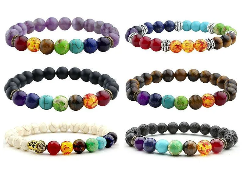 7 Chakra Yoga Bracelet For Women& Men Buddha Prayer Natural Stone