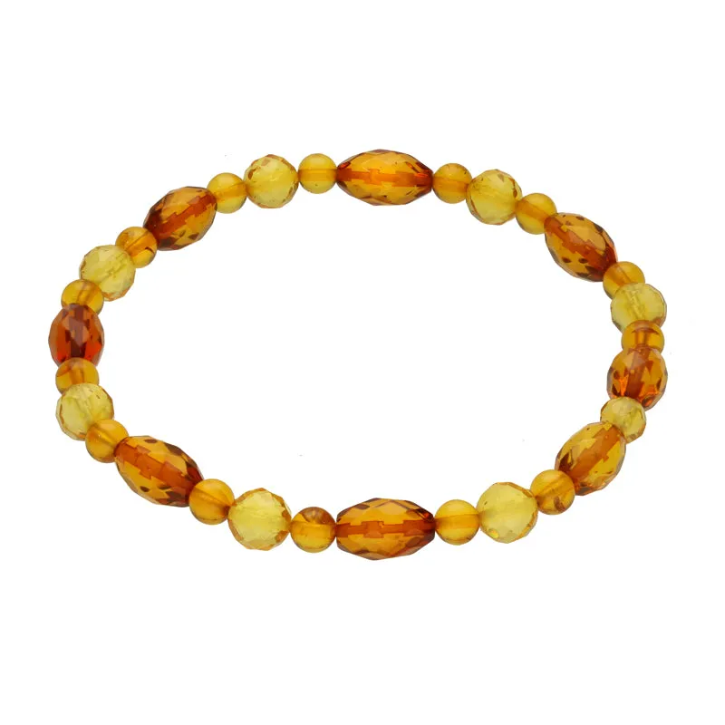 Amber Multi Faceted Elasticated Beaded Bracelet