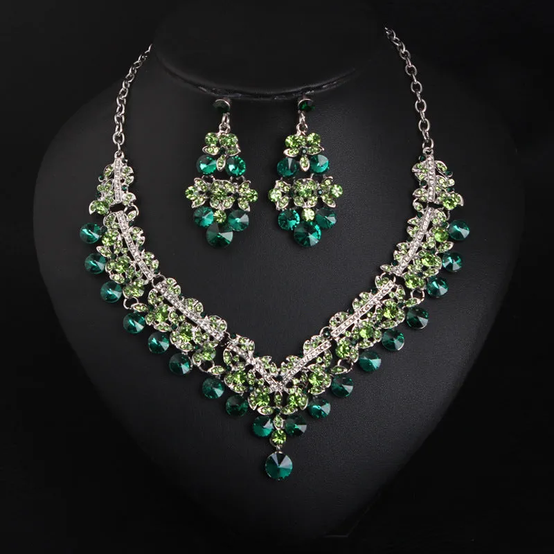 Bridal Rhinestone Necklace Earrings Set for Women Bridal Wedding Party Fashion Statement Choker Jewelry Gifts
