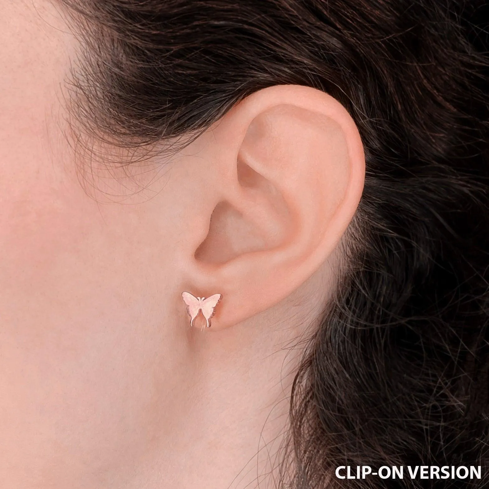 BUTTERFLY STUD CLIP-ON EARRINGS IN ROSE GOLD
