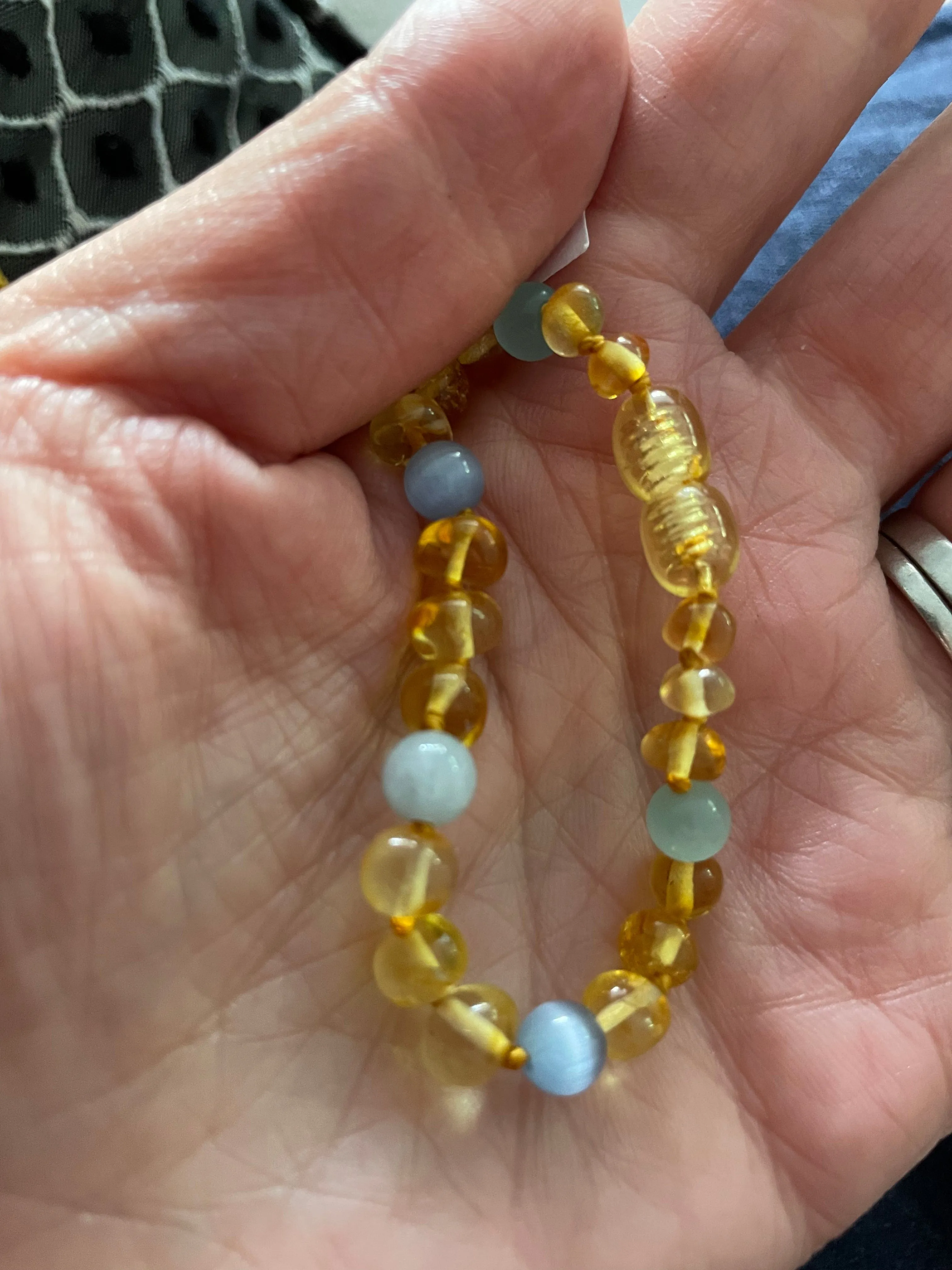 Child Paradise Blue Cats Eyes Aquamarine Gemstones Baltic Amber Anklet Bracelet