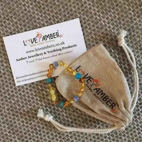 Child Paradise Blue Cats Eyes Aquamarine Gemstones Baltic Amber Anklet Bracelet