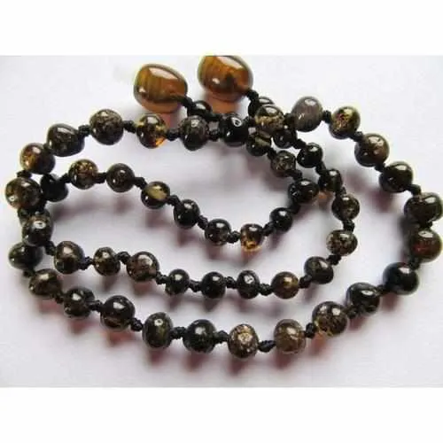 Childs Evergreen Polished Green Baltic Amber Bead Necklace