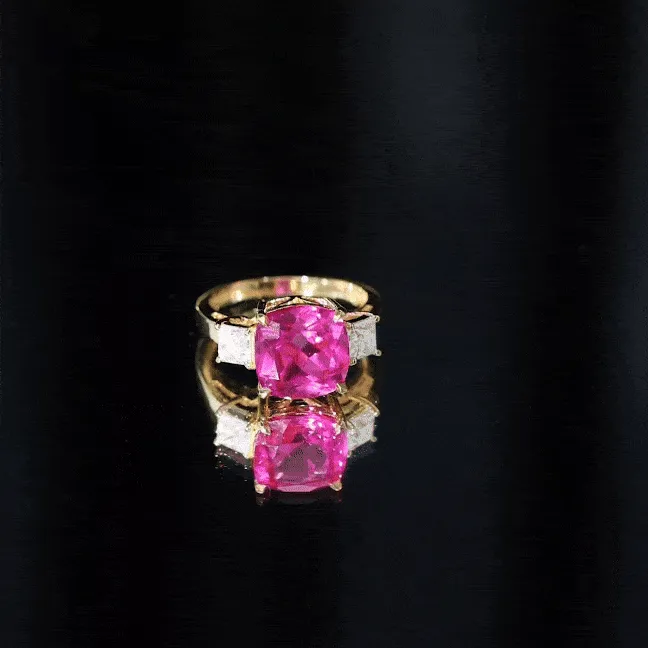 Created Pink Sapphire and Moissanite Engagement Ring
