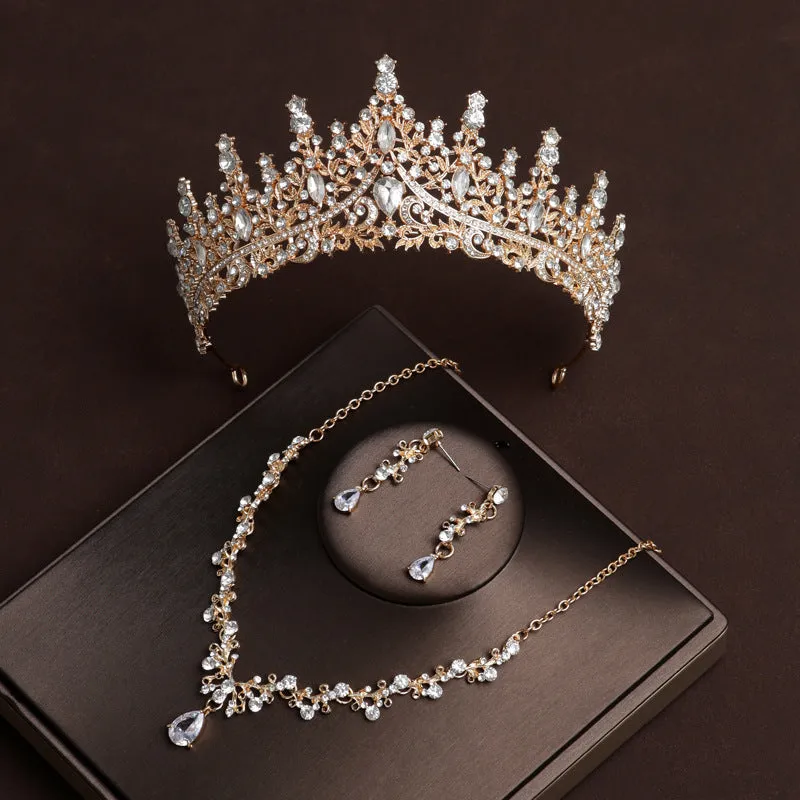 Crystal Water Drop Bridal Jewelry Sets Rhinestone Tiaras Crown Necklace Earring for Bride Women Wedding Jewelry Set Gift