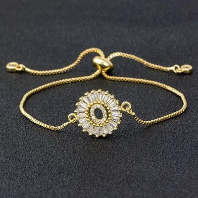 Cubic Zircon Adjustable Letter Charm Bracelet