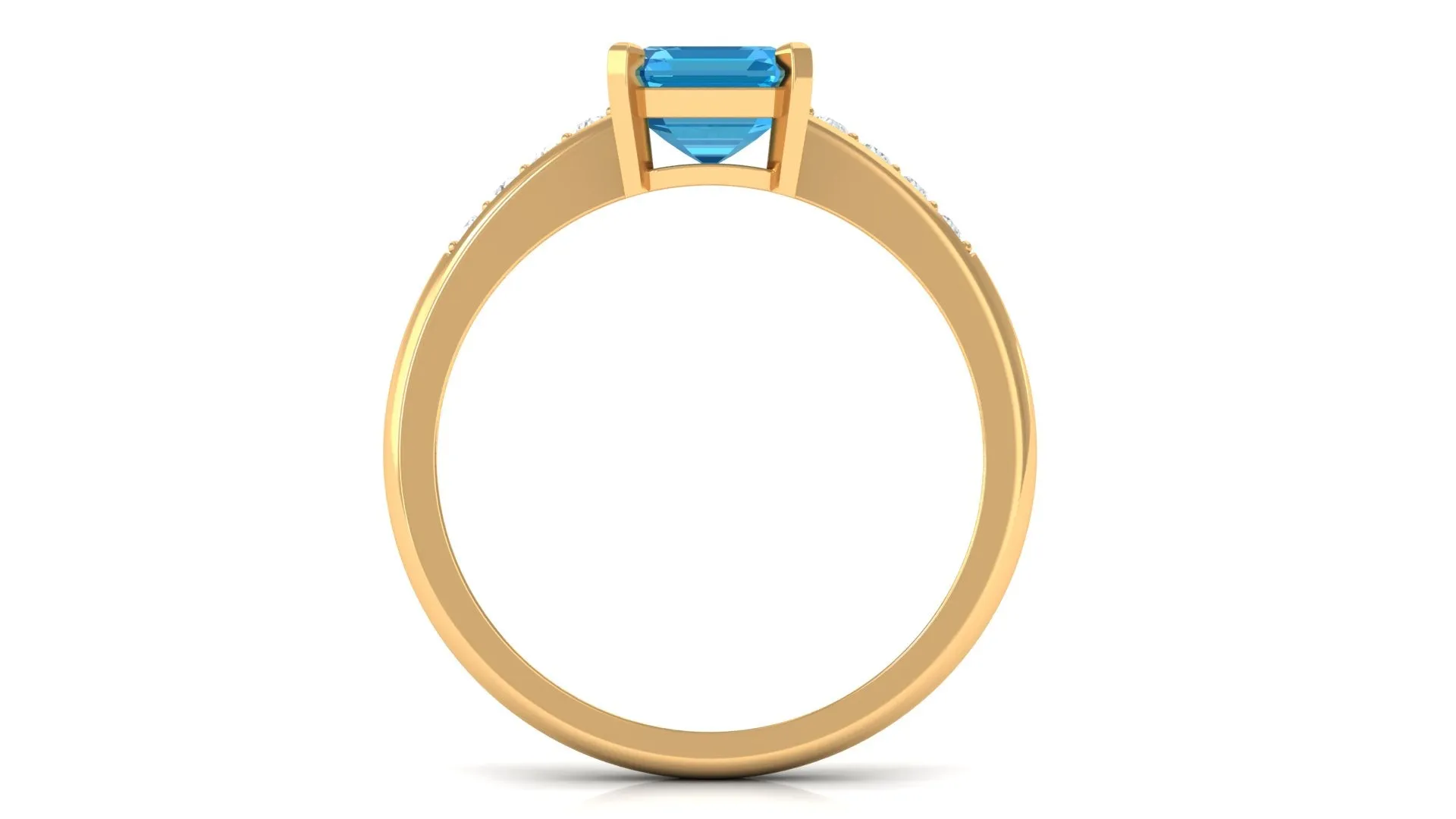 Emerald Cut Swiss Blue Topaz Solitaire Engagement Ring with Diamond Side Stones