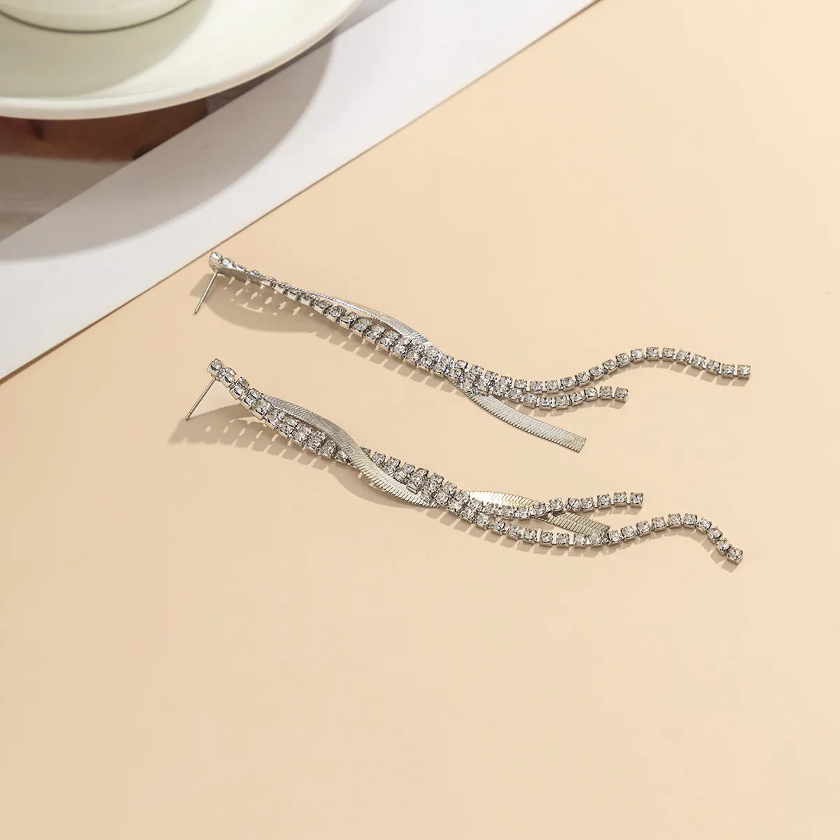 European And American Fashion, High Sense And Temperament Tassel Rhinestone Earrings