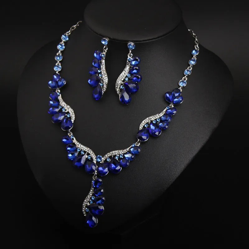 European and American light luxury water drop gemstone short necklace earrings set clavicle dress banquet