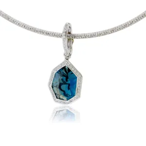 Fancy Cut Blue Topaz & Diamond Halo Pendant