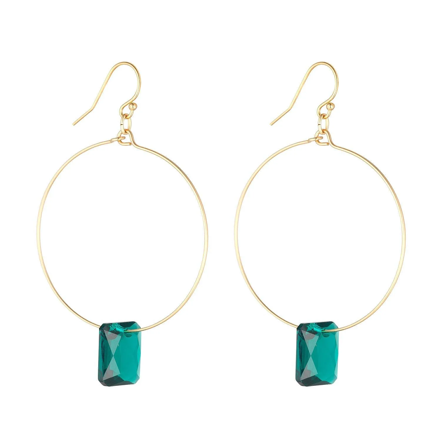 Gold Filled Green Emerald Cut Hoop Earrings