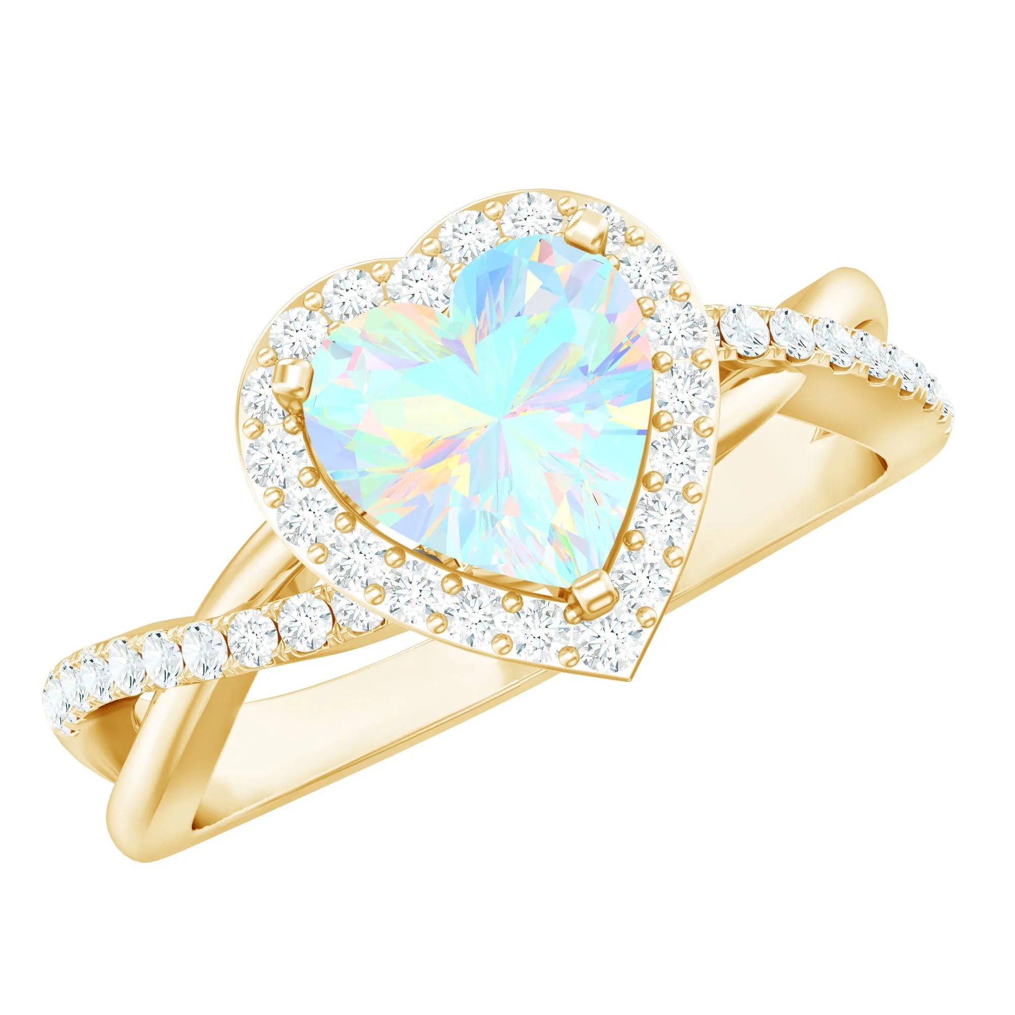 Heart Shape Ethiopian Opal Crossover Engagement Ring with Diamond