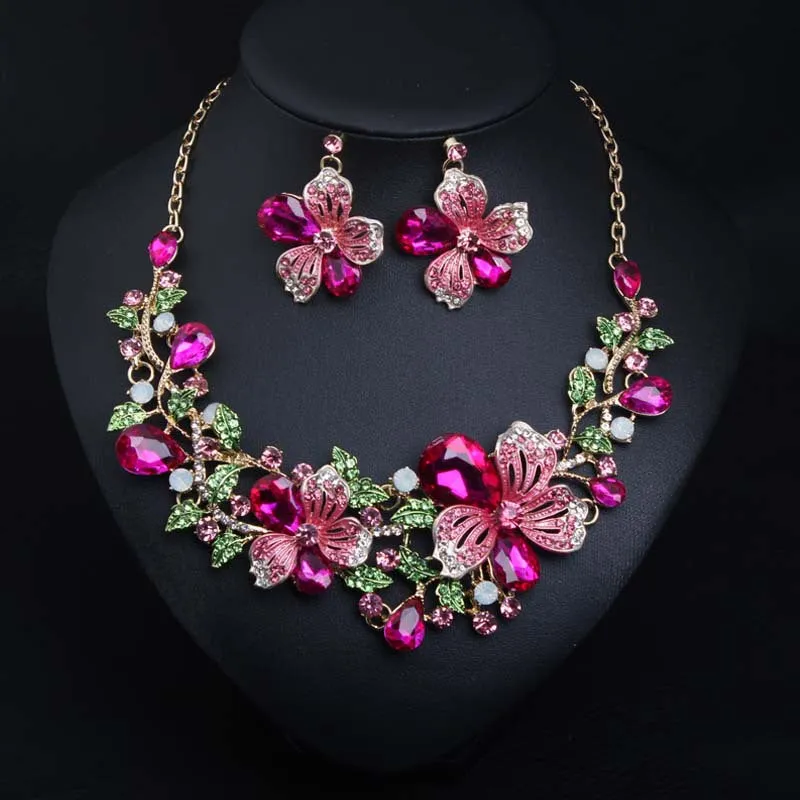 Jewelry Classice Fashion women's wedding jewelry sets colorful Enamel flower necklace with earring accessory