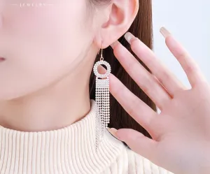 Jewelry cross-border fashion long micro-encrusted zirconium hoop earrings European and American exaggerated banquet tassel earrings