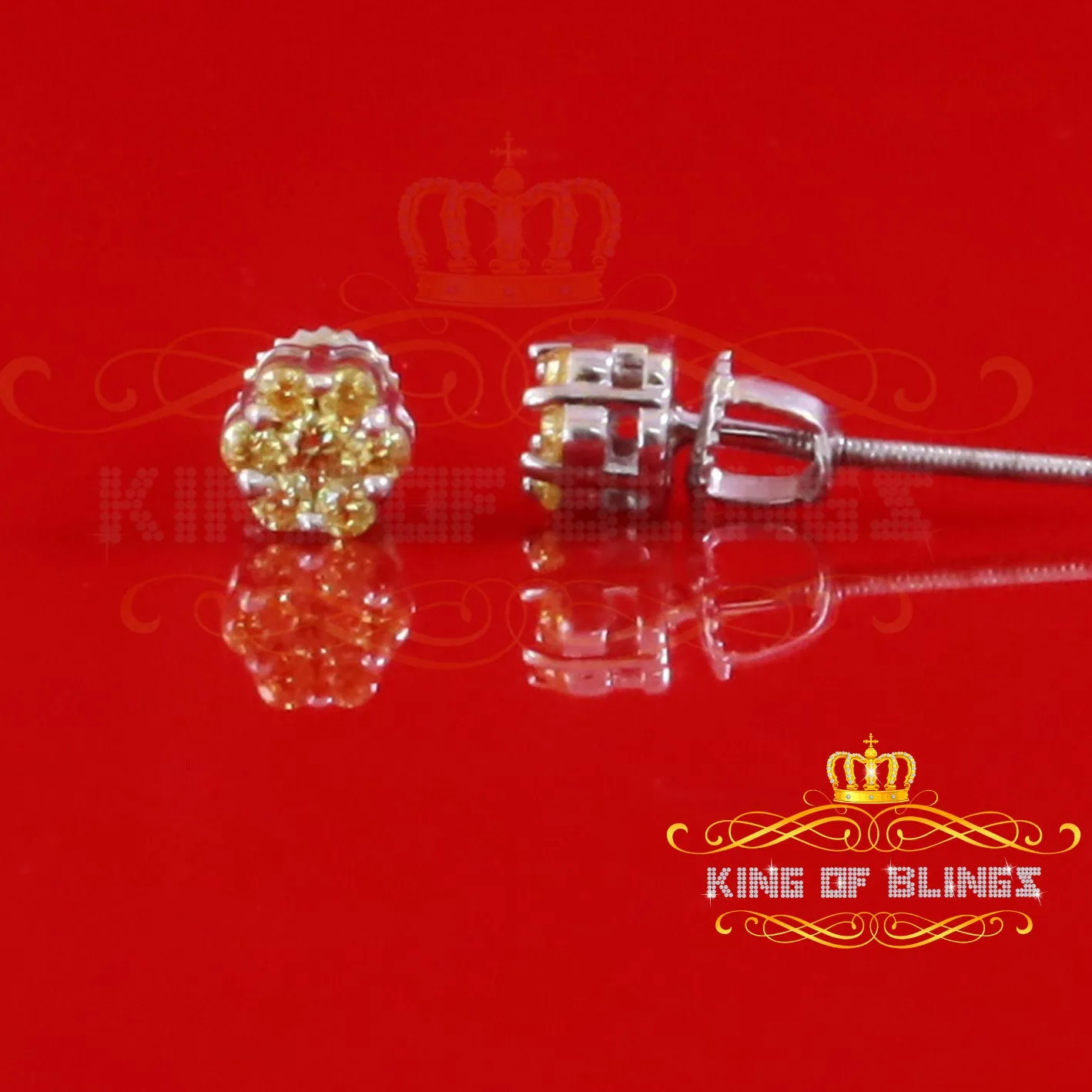 King of Bling's 1.14ct Cubic Zirconia 925 White Silver Sterling Hip Hop Floral Women's Earrings
