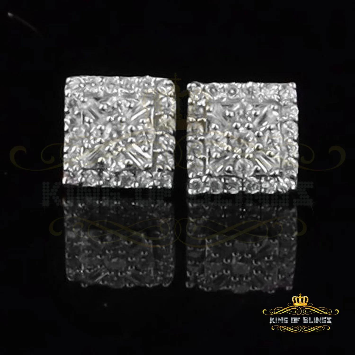 King of Bling's 925 Yellow Starling Silver 0.74ct Cubic Zirconia Square Women's & Men's Earrings