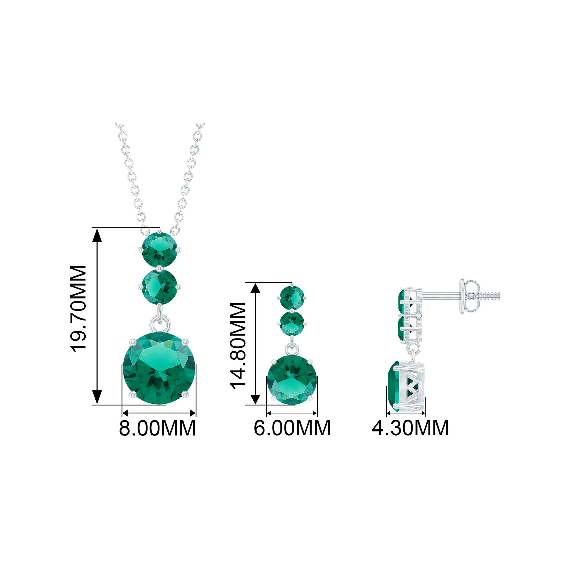 Lab-Created Emerald Three Stone Dangle Jewelry Set