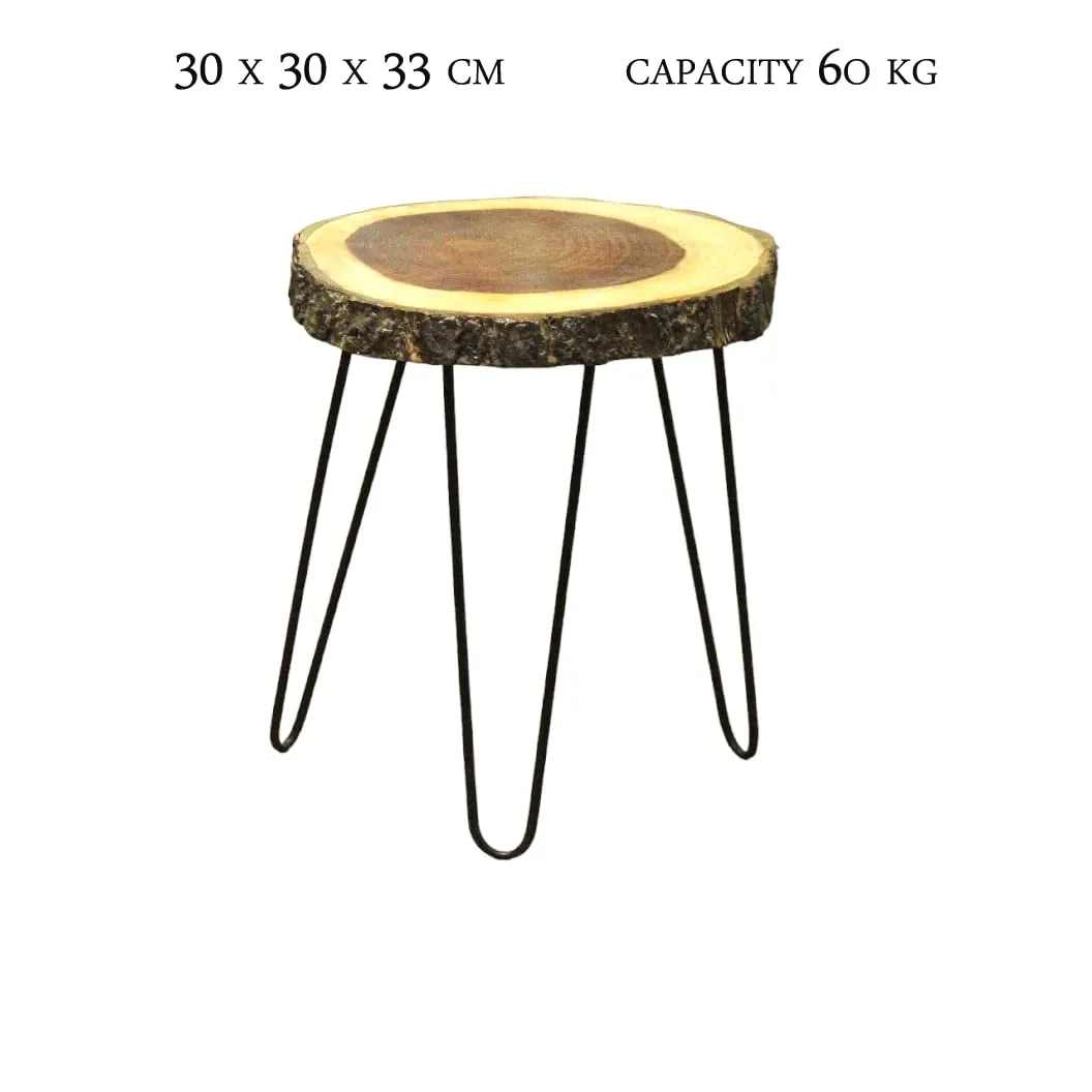 LATEST HANDICRAFTS Antique Tree Slab End Table for Home deoration | Small Coffee Table for Living Room Decor | Size 12 x 12 inches / 16'' Height | Round Naural Bark Look | Metal Legs