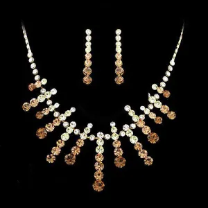 LUX Gradient Swarovski Rhinestone Burst Necklace Earrings Set Topaz