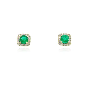MEIRA T 14K YELLOW GOLD EMERALD DIAMOND HALO EARRINGS