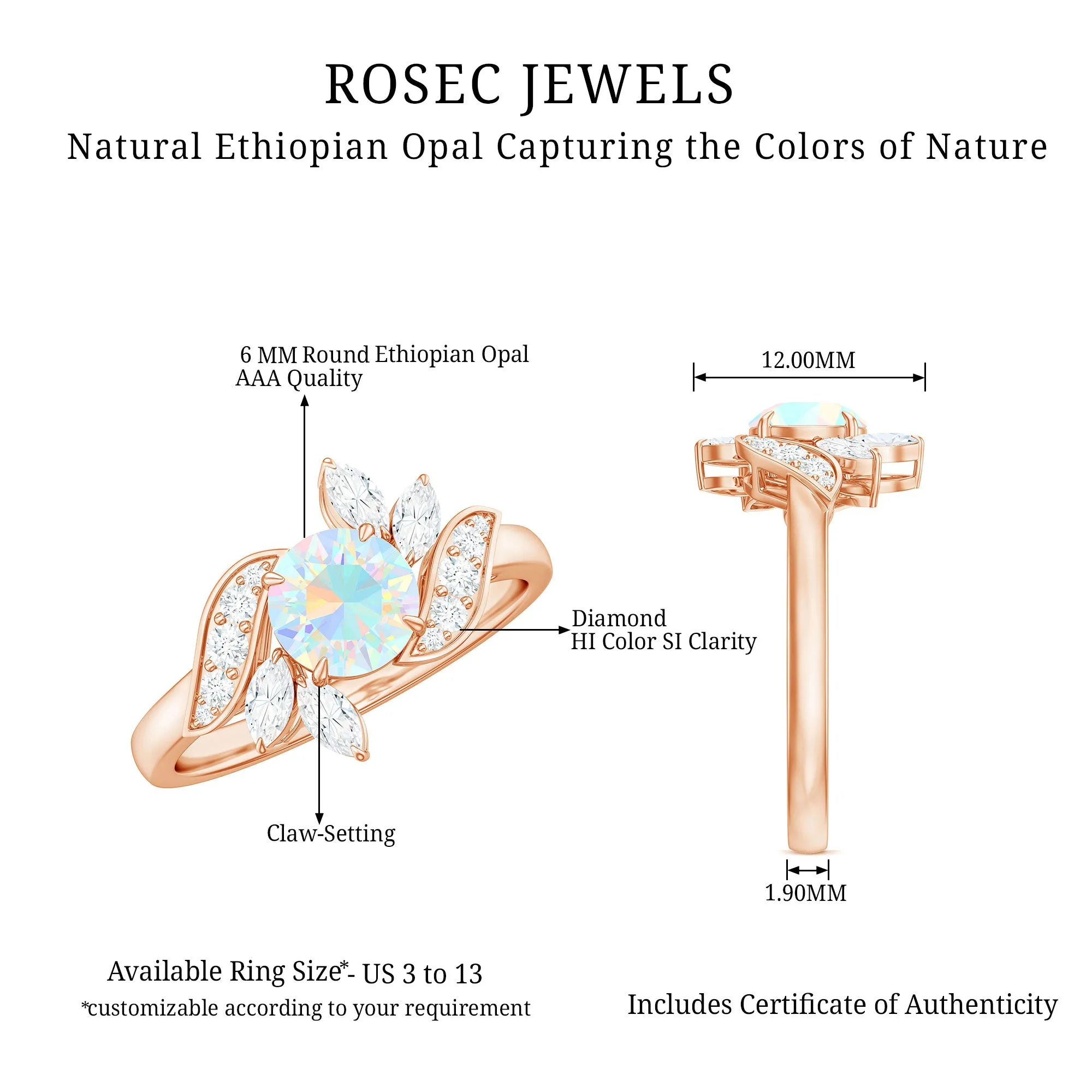 Natural Ethiopian Opal Flower Engagement Ring with Diamond