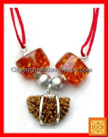 One Faced (1 Mukhi) Rudraksha, Parad Beads and Amber - Powerful Combination Pendant