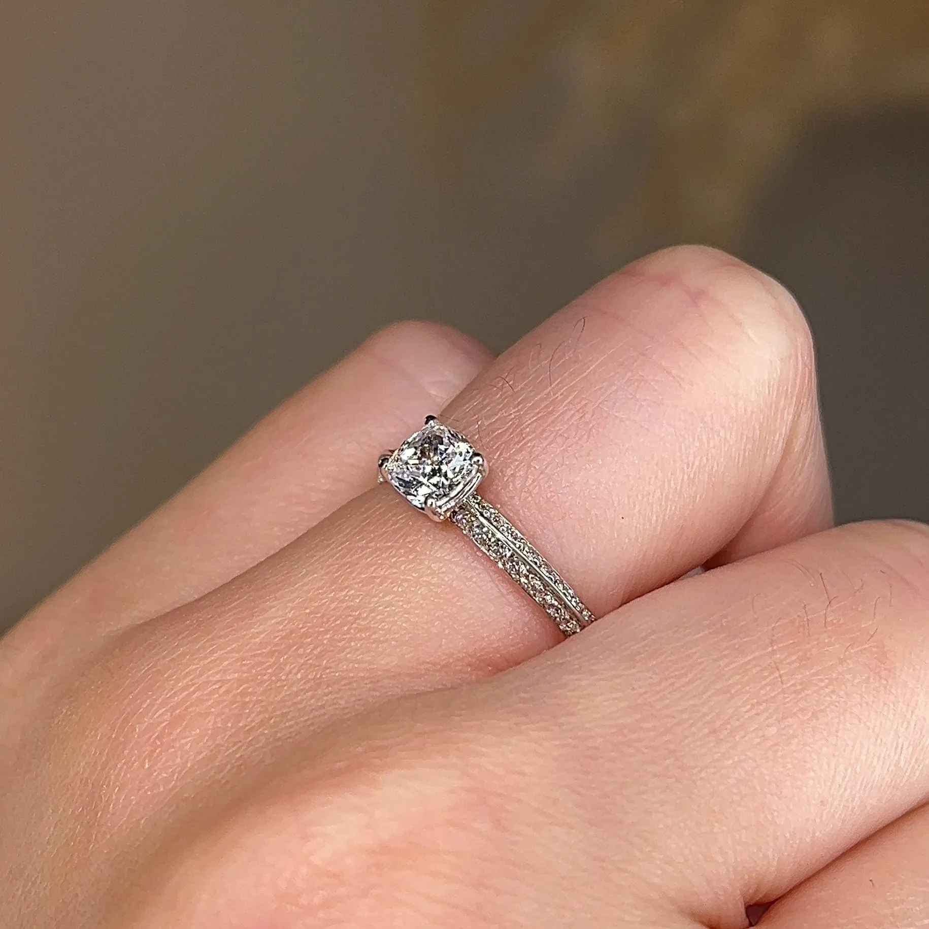 "Loana" Cushion Cut Diamond Double Row Diamond Pave Engagement Ring DSCC01