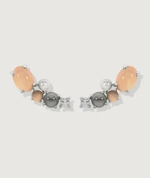 Rose Quartz, Pearl & Moonstone Cluster Quinta-Stud