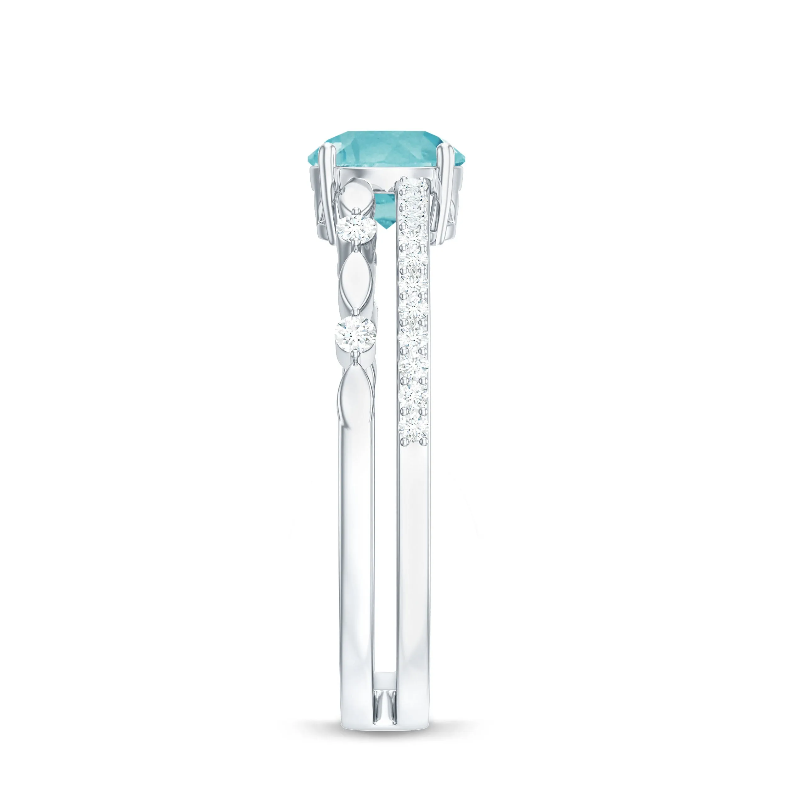 Solitaire Sky Blue Topaz Double Band Engagement Ring with Diamond