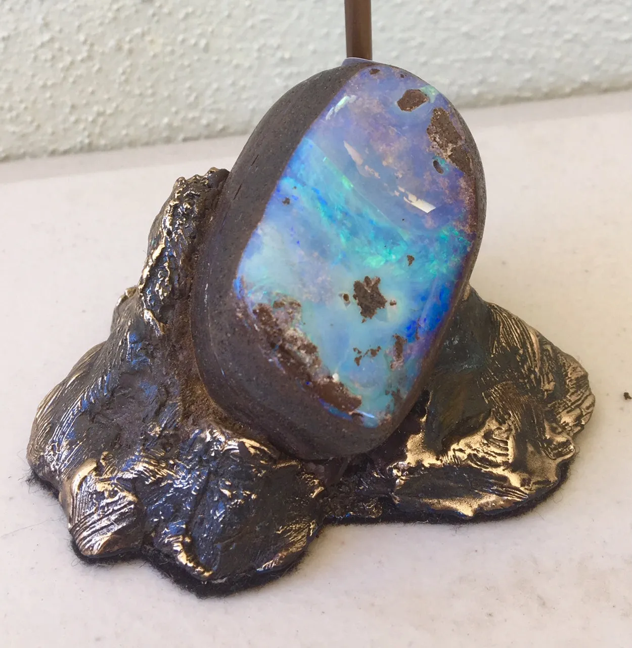 Superb Fairy Wren on Reed with Green Violet Boulder Opal