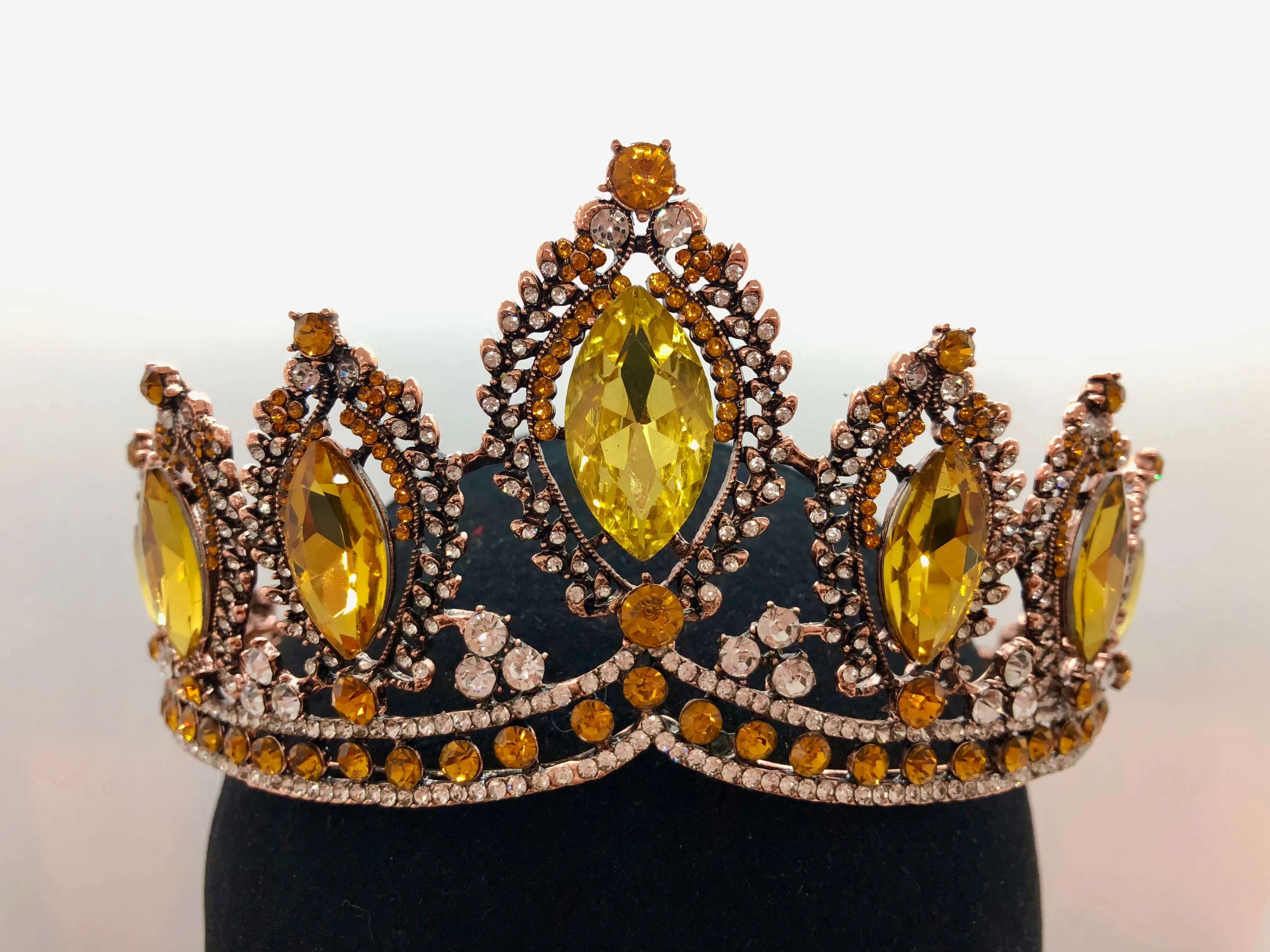 Tiara - Antique Copper, Light Topaz, Topaz, and Crystal Rhinestone