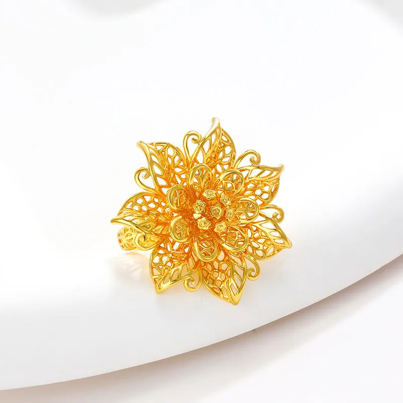 Women's Jewelry Wedding Retro Ring Gold-plated Live Broadcast Spot Opening Adjustable Flower Ring
